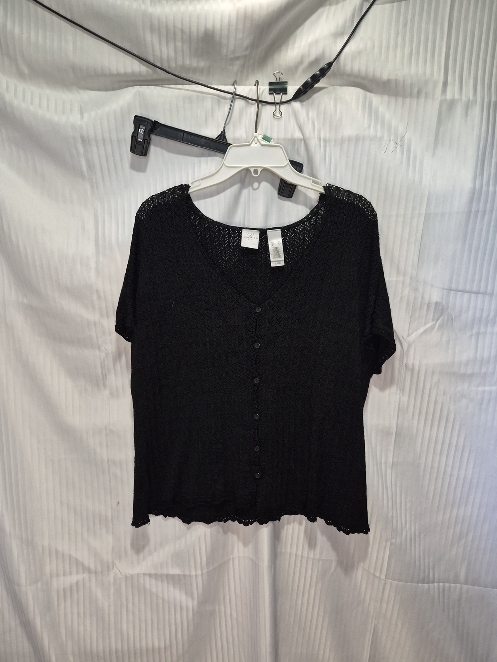 Black Short-Sleeve Knit Button-Front Top